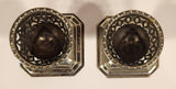 Vintage Ornate Perforated 2 3/8" Silver Tone Metal Egg Cup Holders Set of 2 Made in England