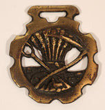 Antique Grain Sickle Wheat Sheaf Harvest Themed Horse Brass Medallion 2 7/8" x 3 1/4"