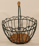 Green Metal Ornate 7 3/4" Basket with Wicker Handle and and Bottom