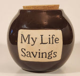My Life Savings Dark Brown Ceramic Coin Bank With Cork Plug Lid
