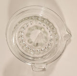 Vintage 1940s Lemon Hand Juicer Reamer Ringed Depression Glass Bowl with Handle and Pour Spout