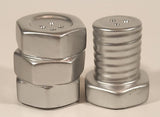 Nut and Bolt Silver Ceramic Salt and Pepper Shaker Set