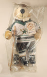 1992 Meadowlanders Bobo The Pro Bear NHL Minnesota North Stars Teddy Bear 21" Stuffed Plush Toy with Wood Hockey Stick in Bag with Tags Missing One Glove and Broken Stick