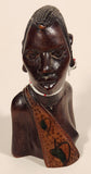 Vintage Hand Carved Masai Tribe Woman Head Bust with Beaded Necklace and Earrings 6" Wood Carved Statue