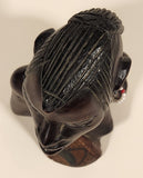 Vintage Hand Carved Masai Tribe Woman Head Bust with Beaded Necklace and Earrings 6" Wood Carved Statue