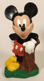 1994 Just Toys New York Disney Mickey Mouse Leaning On Tree Stump on Grass 8" Tall Vinyl Coin Bank