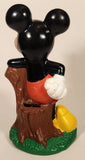 1994 Just Toys New York Disney Mickey Mouse Leaning On Tree Stump on Grass 8" Tall Vinyl Coin Bank