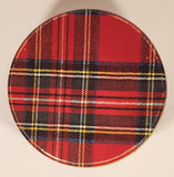 Scottish Red and Green Tartan Kilt Pattern Round 6 1/2" Tin Metal Container Christmas Gift Box