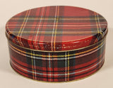 Scottish Red and Green Tartan Kilt Pattern Round 6 1/2" Tin Metal Container Christmas Gift Box