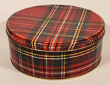 Scottish Red and Green Tartan Kilt Pattern Round 6 1/2" Tin Metal Container Christmas Gift Box