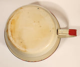 Antique Red Rimmed Cream 9 1/2" Porcelain Enamel Metal Pot with Handle