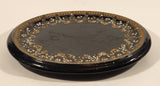 Antique 1800s Victorian Ornate Gold Pattern with Hand Painted Blue and White Dots No. G11 Black Oval 6 3/4" x 8 1/2" Papier Mache Mirror Plaque