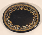 Antique 1800s Victorian Ornate Gold Pattern with Hand Painted Blue and White Dots No. G11 Black Oval 6 3/4" x 8 1/2" Papier Mache Mirror Plaque