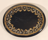 Antique 1800s Victorian Ornate Gold Pattern with Hand Painted Blue and White Dots No. G11 Black Oval 6 3/4" x 8 1/2" Papier Mache Mirror Plaque