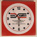 BWD Automotive Corporation Borg-Warner Automotive Red White Black 12 1/4" x 12 1/4" Plastic Advertising Wall Clock