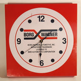 BWD Automotive Corporation Borg-Warner Automotive Red White Black 12 1/4" x 12 1/4" Plastic Advertising Wall Clock