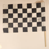 Black and White Checkered Flag Signed Autographed 12" x 18" Racing Flag on Wood Pole
