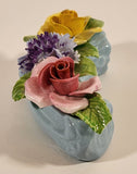 Vintage Stanley Bone China England Miniature Blue Curved Log Porcelain Floral Flower Bouquet