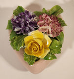 Vintage Stanley Bone China England Miniature Pink Heart Porcelain Floral Flower Bouquet