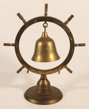 Vintage Captain's Ship Wheel Bell 9" floral Engraved Brass Metal Key Hanger