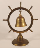 Vintage Captain's Ship Wheel Bell 9" floral Engraved Brass Metal Key Hanger