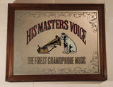 Vintage HMV His Master's Voice Nipper The Dog 15 1/2" x 20" Wood Framed Advertising Mirror