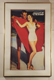 Rare Vintage 1935 Hayden Hayden Coca Cola Beach Bathing Couple Large 18 3/8" x 29" Framed Cardboard Advertising Poster