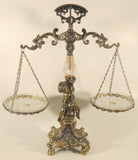 Vintage Bleikristall Ornate Cherub Themed 17 1/4" Tall Brass and 24% Leaded Crystal Glass Tray Scales of Justice Balance Scale