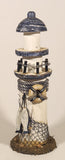 White and Blue Lighthouse with Fish and Fishing Nets Hanging 8 1/2" Wood Ornament