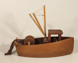 Rare Fishing Trawler with Roll Out Net 10" Teak Wooden Boat Model