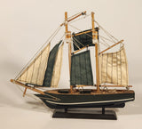 Sail Boat Dark Green and White 9" Wooden Boat Model