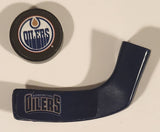 NHL Edmonton Oilers Miniature Table Hockey Puck and Hockey Stick Blade Pencil Topper In Plastic Capsule