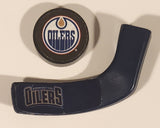 NHL Edmonton Oilers Miniature Table Hockey Puck and Hockey Stick Blade Pencil Topper In Plastic Capsule