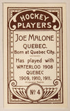 1991 Hockey Immortals C55 A Lancaster Reprint 1911-12 Imperial Tobacco Hockey Players No. 4 Joe Malone Quebec Mini Sports Trading Card
