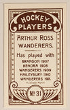 1991 Hockey Immortals C55 A Lancaster Reprint 1911-12 Imperial Tobacco Hockey Players No. 31 Arthur Ross Wanderers Mini Sports Trading Card