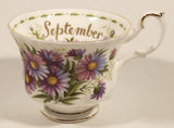 Vintage 1970s Royal Albert Flower of the Month Series September Michaelmas Daisy Purple Flowers Bone China Tea Cup & Saucer Set