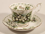 Vintage 1970s Royal Albert Flower of the Month Series May Lily Of The Valley White Flowers Bone China Tea Cup & Saucer Set