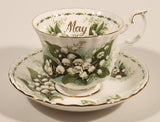 Vintage 1970s Royal Albert Flower of the Month Series May Lily Of The Valley White Flowers Bone China Tea Cup & Saucer Set