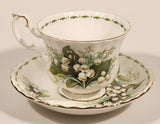 Vintage 1970s Royal Albert Flower of the Month Series May Lily Of The Valley White Flowers Bone China Tea Cup & Saucer Set