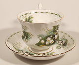 Vintage 1970s Royal Albert Flower of the Month Series May Lily Of The Valley White Flowers Bone China Tea Cup & Saucer Set