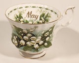 Vintage 1970s Royal Albert Flower of the Month Series May Lily Of The Valley White Flowers Bone China Tea Cup & Saucer Set