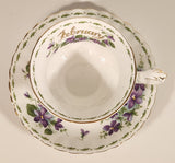 Vintage 1970s Royal Albert Flower of the Month Series February Violet Purple Flowers Bone China Tea Cup & Saucer Set