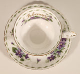 Vintage 1970s Royal Albert Flower of the Month Series February Violet Purple Flowers Bone China Tea Cup & Saucer Set