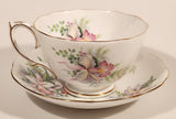 Vintage Roslyn Fine Bone China England Sweet Romance Pink Flowers Tea Cup & Saucer Set