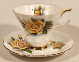 Vintage Royal Albert Bone China Sweetheart Roses Series of Six "Rosemary" Yellow Flowers Tea Cup & Saucer Set