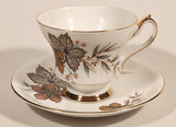Vintage Windsor Bone China Grey and Brown Fall Autumn Leaves Tea Cup & Saucer Set