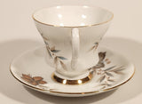 Vintage Windsor Bone China Grey and Brown Fall Autumn Leaves Tea Cup & Saucer Set