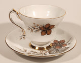 Vintage Windsor Bone China Grey and Brown Fall Autumn Leaves Tea Cup & Saucer Set