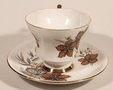 Vintage Windsor Bone China Grey and Brown Fall Autumn Leaves Tea Cup & Saucer Set