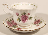 Vintage 1970s Royal Albert Flower of the Month Series November Chrysanthemum Pink Flowers Bone China Tea Cup & Saucer Set